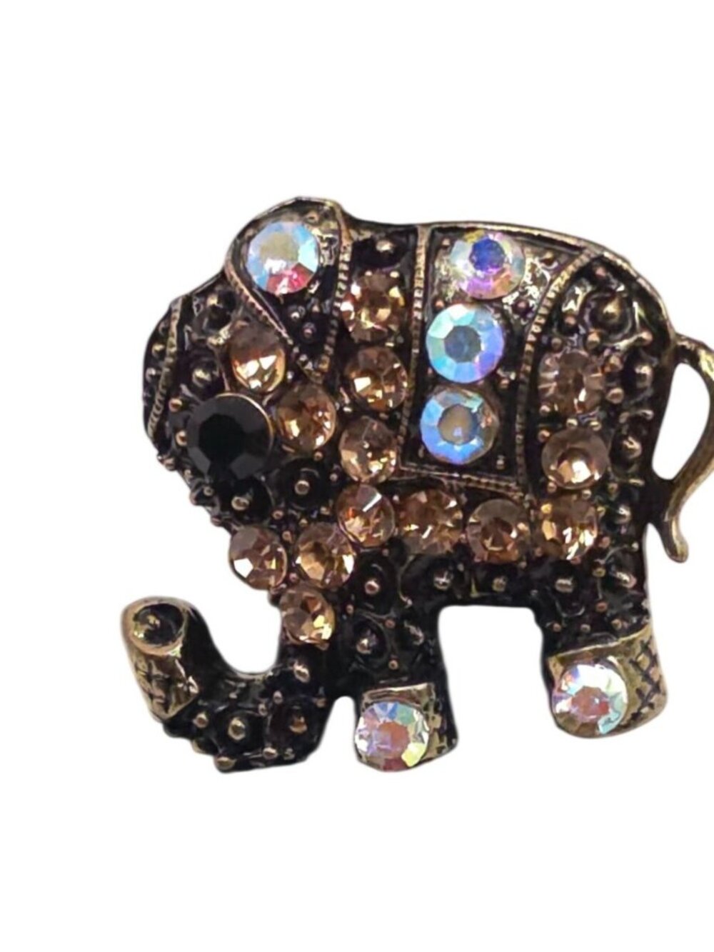 Vintage Rhinestone Elephant Adjustable Ring Antique Gold Tone Animal Jewelry